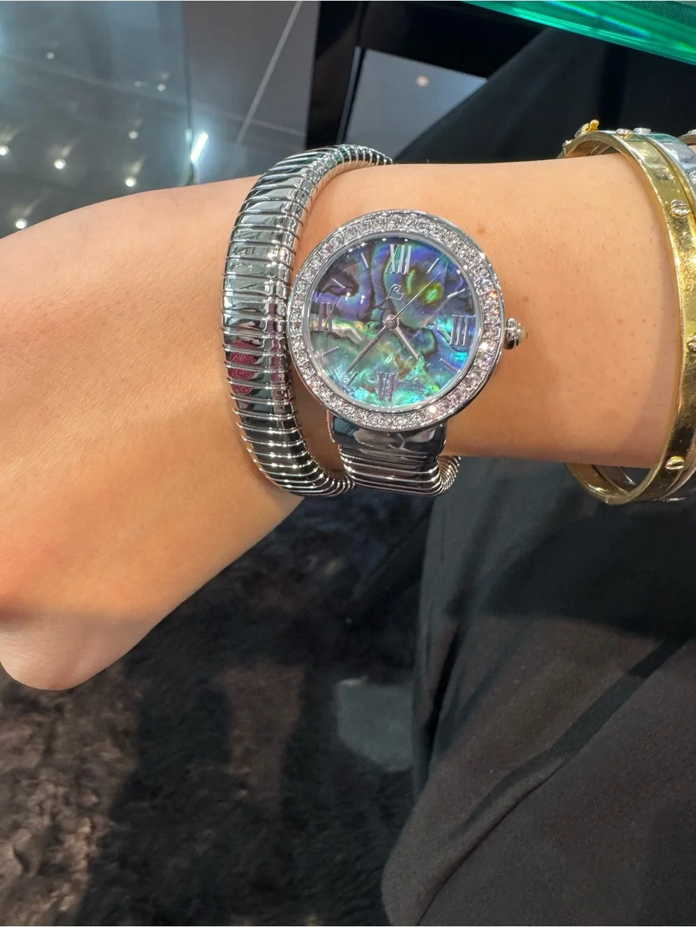 Colleen Lopez Abalone Dial Coil Wrap Bracelet Watch